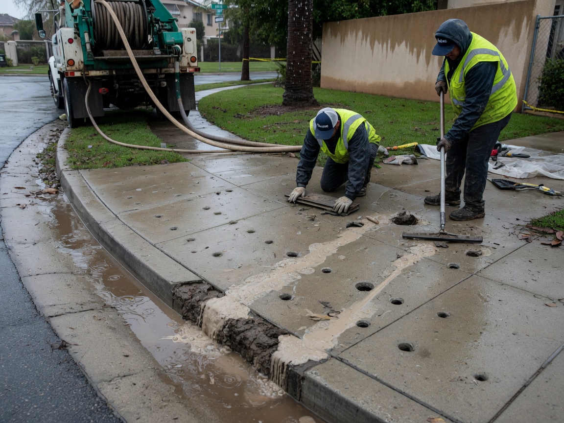 Concrete Leveling Mudjacking After Winter Rains In Irvine